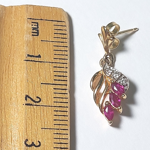 Pink Ruby & Diamond Jewelry in 10 Karat Yellow Gold Settings (Cancer Sign Gem) - Picture 8 of 16
